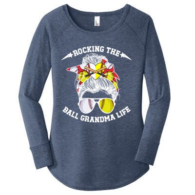 Rocking The Ball Grandma Life Softball Baseball Grandma Gift Women's Perfect Tri Tunic Long Sleeve Shirt