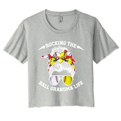 Rocking The Ball Grandma Life Softball Baseball Grandma Gift Women's Crop Top Tee