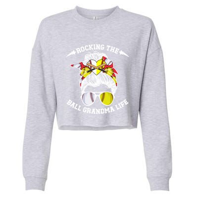 Rocking The Ball Grandma Life Softball Baseball Grandma Gift Cropped Pullover Crew