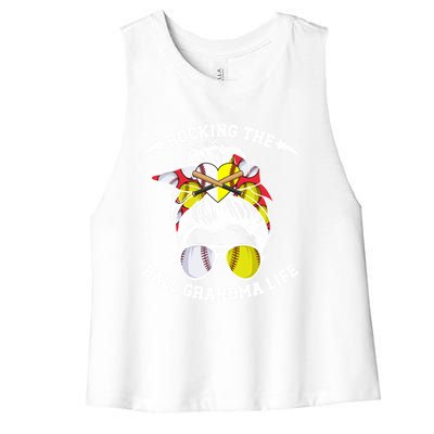 Rocking The Ball Grandma Life Softball Baseball Grandma Gift Women's Racerback Cropped Tank