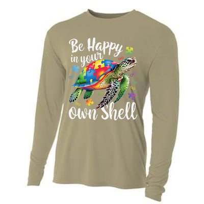 Rainbow Turtle Be Happy In Your Own Shell Autism Awareness Cooling Performance Long Sleeve Crew