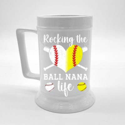 Rocking The Ball Nana Life Softball Baseball Nana Grandma Gift Beer Stein