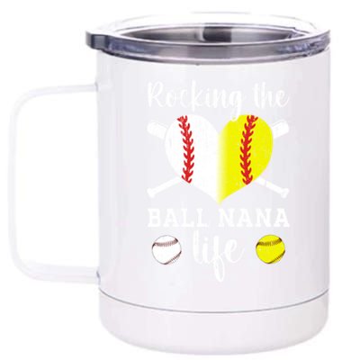 Rocking The Ball Nana Life Softball Baseball Nana Grandma Gift 12 oz Stainless Steel Tumbler Cup