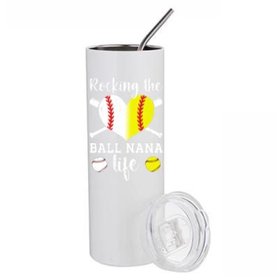 Rocking The Ball Nana Life Softball Baseball Nana Grandma Gift Stainless Steel Tumbler