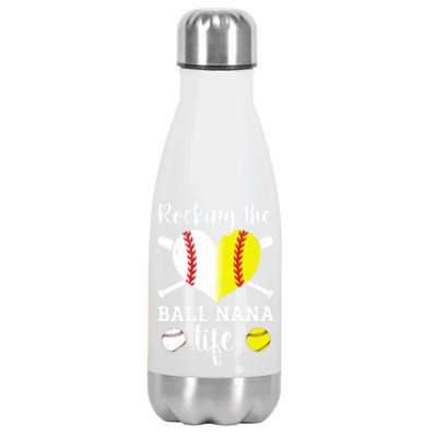 Rocking The Ball Nana Life Softball Baseball Nana Grandma Gift Stainless Steel Insulated Water Bottle