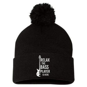 Relax The Bass Player Is Here Bass Guitar Pom Pom 12in Knit Beanie