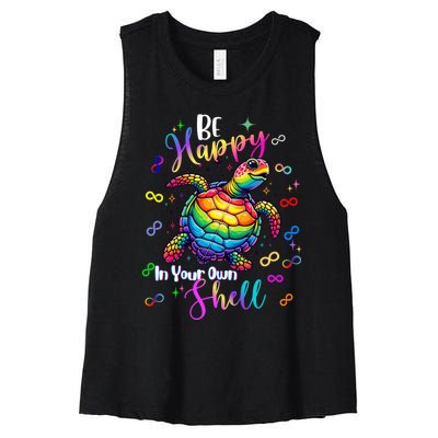 Rainbow Turtle Be Happy In Your Own Shell Autism Awareness Women's Racerback Cropped Tank