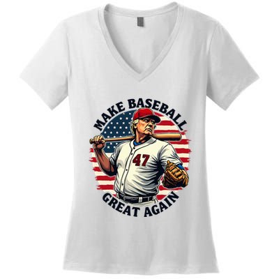 Retro Trump Baseball Jersey Make Baseball Great Again Women's V-Neck T-Shirt
