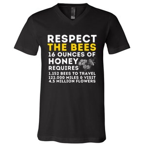 Respect The Bees Bee Lover Beekeeping & Beekeeper V-Neck T-Shirt