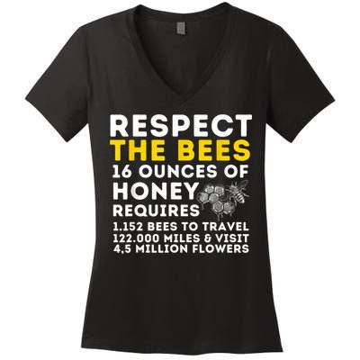 Respect The Bees Bee Lover Beekeeping & Beekeeper Women's V-Neck T-Shirt