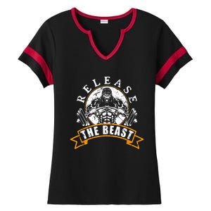 Release The Beast Strongman Gorilla Strength Sport Lifting Ladies Halftime Notch Neck Tee