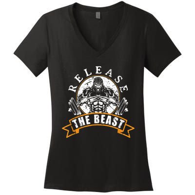 Release The Beast Strongman Gorilla Strength Sport Lifting Women's V-Neck T-Shirt