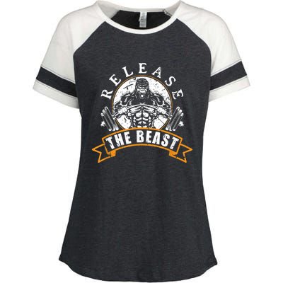 Release The Beast Strongman Gorilla Strength Sport Lifting Enza Ladies Jersey Colorblock Tee