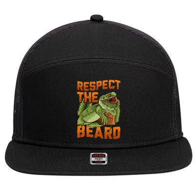 Respect The Beard Tee Funny Bearded Dragon 7 Panel Mesh Trucker Snapback Hat