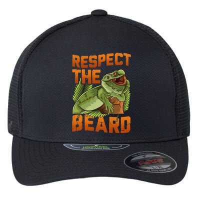 Respect The Beard Tee Funny Bearded Dragon Flexfit Unipanel Trucker Cap