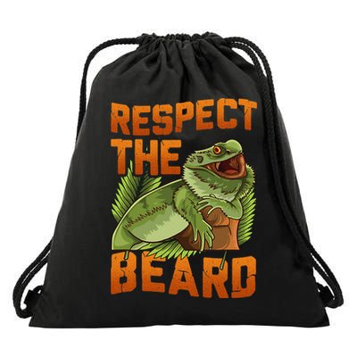 Respect The Beard Tee Funny Bearded Dragon Drawstring Bag