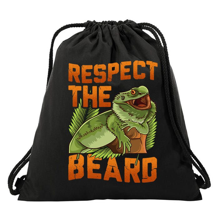 Respect The Beard Tee Funny Bearded Dragon Drawstring Bag