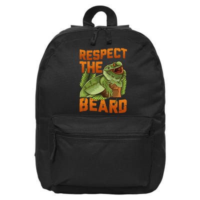 Respect The Beard Tee Funny Bearded Dragon 16 in Basic Backpack