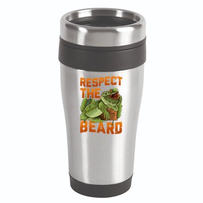 Respect The Beard Tee Funny Bearded Dragon 16oz Travel Tumbler