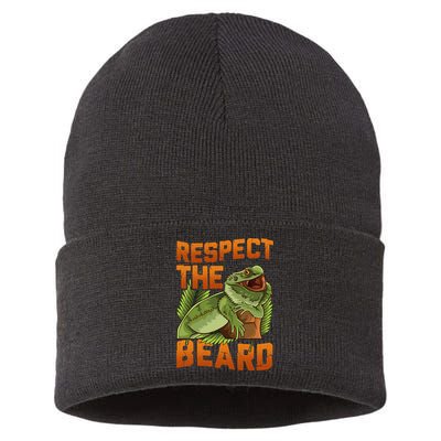 Respect The Beard Tee Funny Bearded Dragon Sustainable Knit Beanie