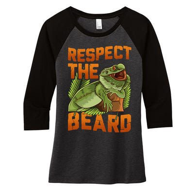 Respect The Beard Tee Funny Bearded Dragon Women's Tri-Blend 3/4-Sleeve Raglan Shirt