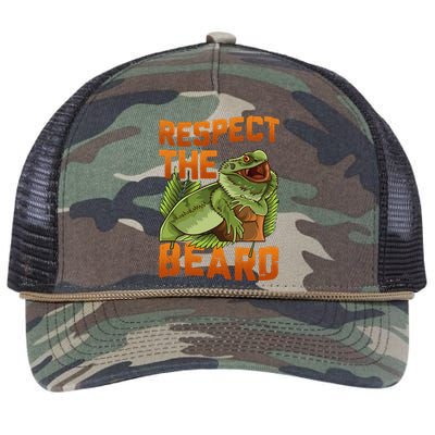 Respect The Beard Tee Funny Bearded Dragon Retro Rope Trucker Hat Cap