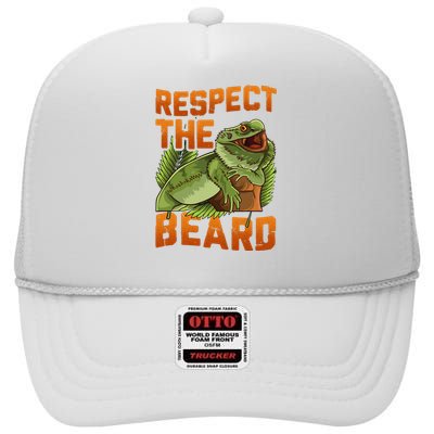 Respect The Beard Tee Funny Bearded Dragon High Crown Mesh Back Trucker Hat