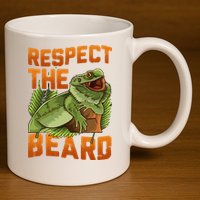 Respect The Beard Tee Funny Bearded Dragon 11oz C Handle Ceramic Mug