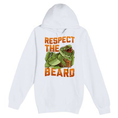 Respect The Beard Tee Funny Bearded Dragon Premium Pullover Hoodie