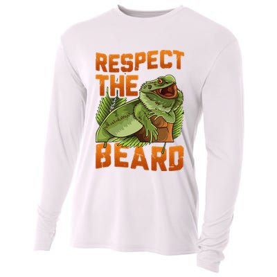 Respect The Beard Tee Funny Bearded Dragon Cooling Performance Long Sleeve Crew
