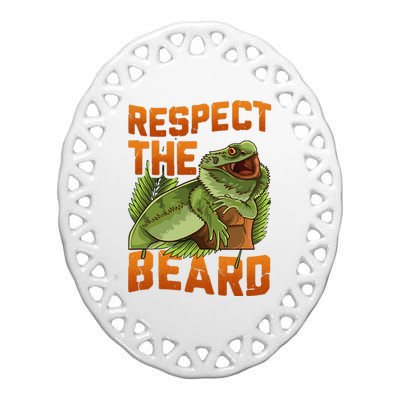 Respect The Beard Tee Funny Bearded Dragon Ceramic Oval Ornament