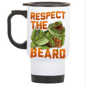 Respect The Beard Tee Funny Bearded Dragon Stainless Steel Travel Mug