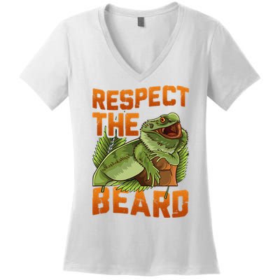 Respect The Beard Tee Funny Bearded Dragon Women's V-Neck T-Shirt