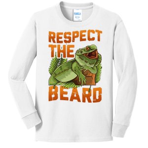 Respect The Beard Tee Funny Bearded Dragon Kids Long Sleeve Shirt