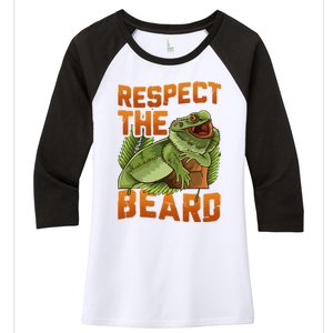 Respect The Beard Tee Funny Bearded Dragon Women's Tri-Blend 3/4-Sleeve Raglan Shirt