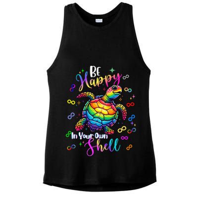 Rainbow Turtle Be Happy In Your Own Shell Autism Awareness Ladies PosiCharge Tri-Blend Wicking Tank