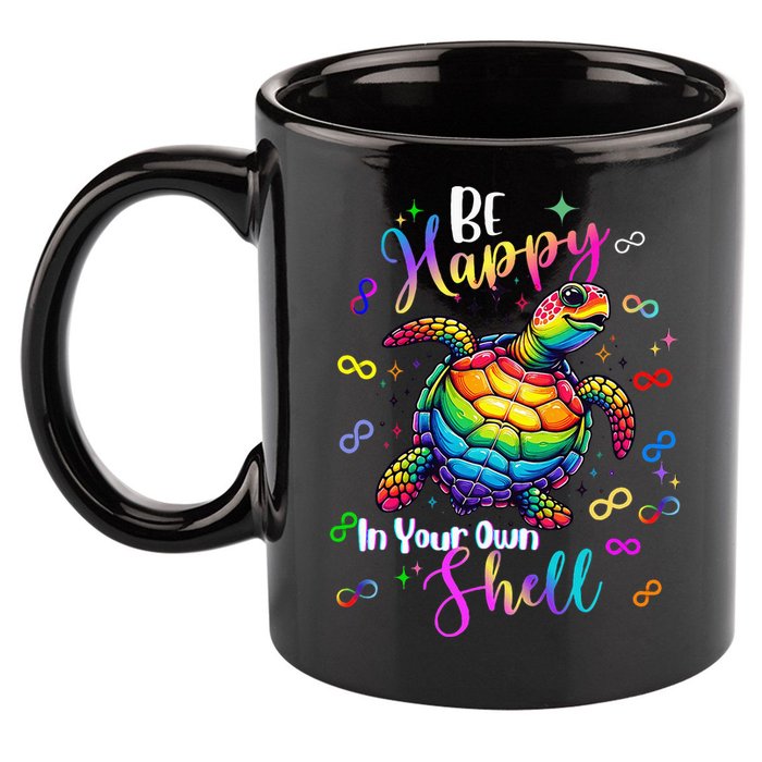 Rainbow Turtle Be Happy In Your Own Shell Autism Awareness 11oz C Handle Ceramic Mug