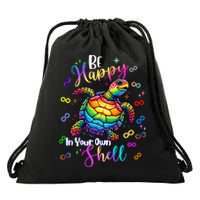 Rainbow Turtle Be Happy In Your Own Shell Autism Awareness Drawstring Bag