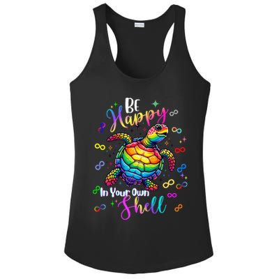 Rainbow Turtle Be Happy In Your Own Shell Autism Awareness Ladies PosiCharge Competitor Racerback Tank