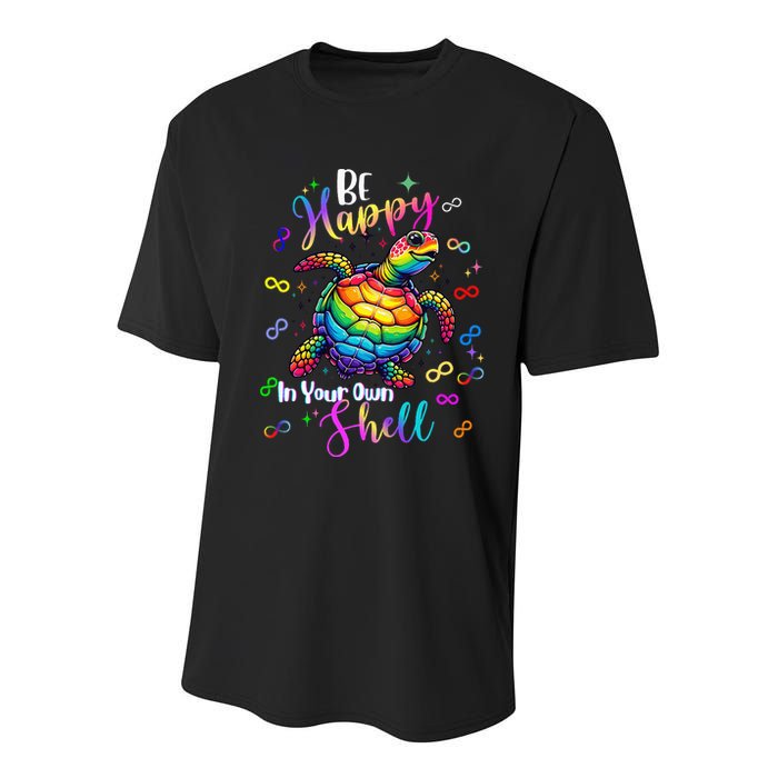 Rainbow Turtle Be Happy In Your Own Shell Autism Awareness Youth Performance Sprint T-Shirt