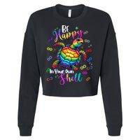 Rainbow Turtle Be Happy In Your Own Shell Autism Awareness Cropped Pullover Crew