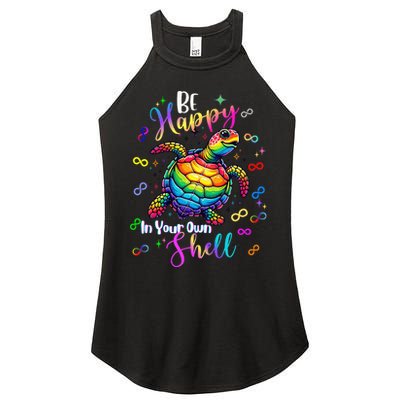 Rainbow Turtle Be Happy In Your Own Shell Autism Awareness Women's Perfect Tri Rocker Tank