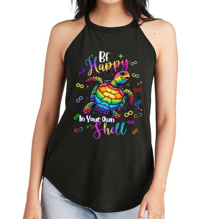 Rainbow Turtle Be Happy In Your Own Shell Autism Awareness Women's Perfect Tri Rocker Tank