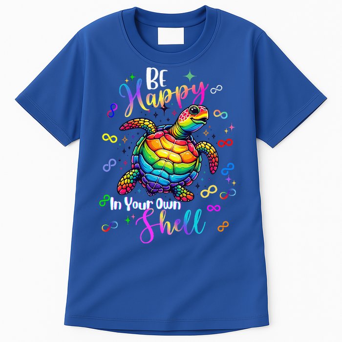 Rainbow Turtle Be Happy In Your Own Shell Autism Awareness Tall T-Shirt