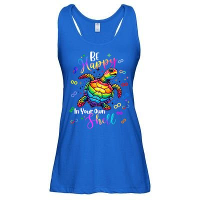 Rainbow Turtle Be Happy In Your Own Shell Autism Awareness Ladies Essential Flowy Tank