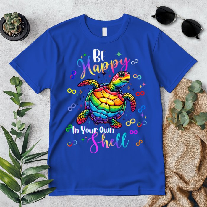 Rainbow Turtle Be Happy In Your Own Shell Autism Awareness Premium T-Shirt