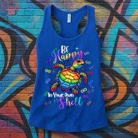 Rainbow Turtle Be Happy In Your Own Shell Autism Awareness Womens Tank Top