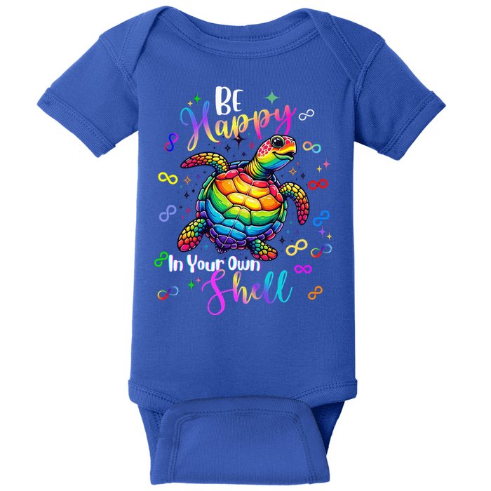Rainbow Turtle Be Happy In Your Own Shell Autism Awareness Baby Bodysuit