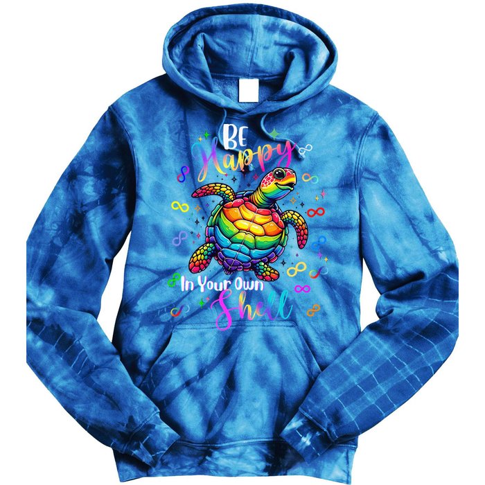 Rainbow Turtle Be Happy In Your Own Shell Autism Awareness Tie Dye Hoodie