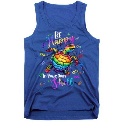 Rainbow Turtle Be Happy In Your Own Shell Autism Awareness Tank Top